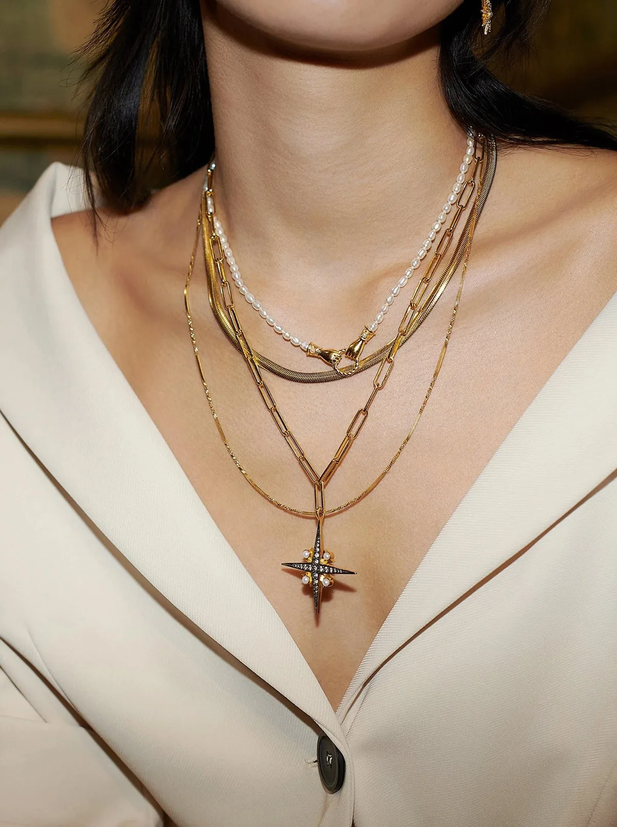 North Star Pearl Chain Necklace - obrazek 2